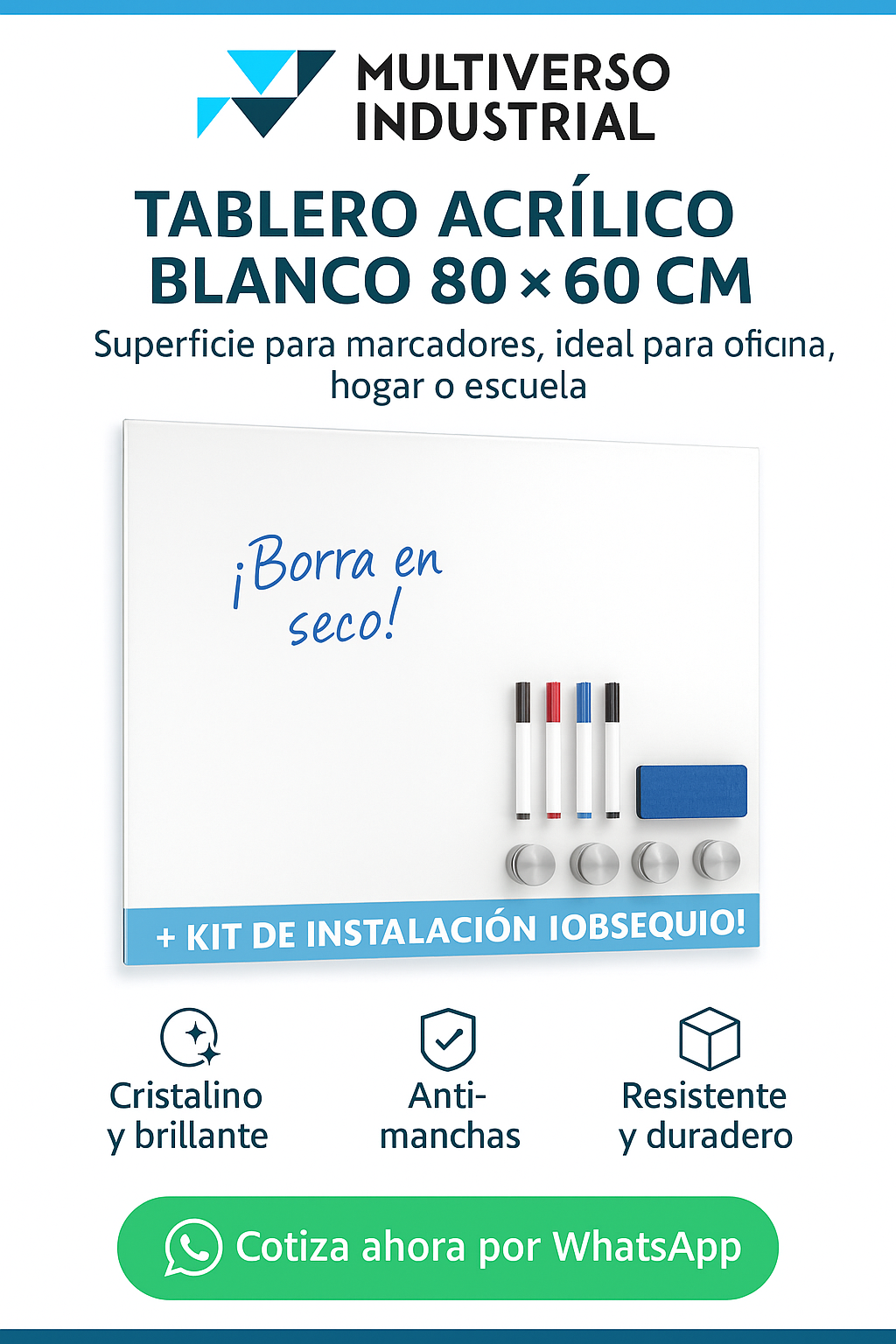 Tablero acrílico blanco 80x60 cm